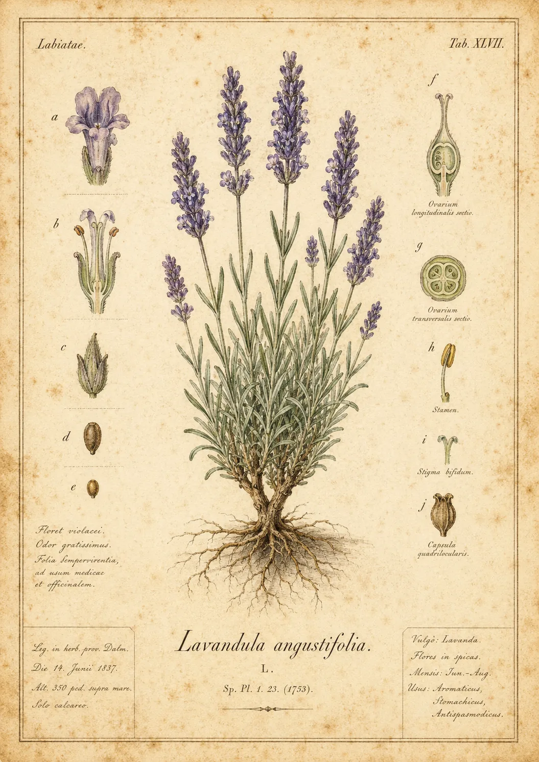 Prancha de herbário vintage de lavanda